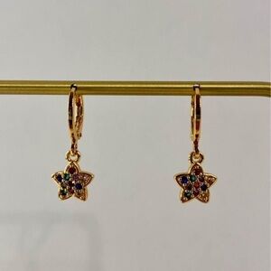 Beautiful Pair of High Quality Gold Plated French Star Hoop Earrings